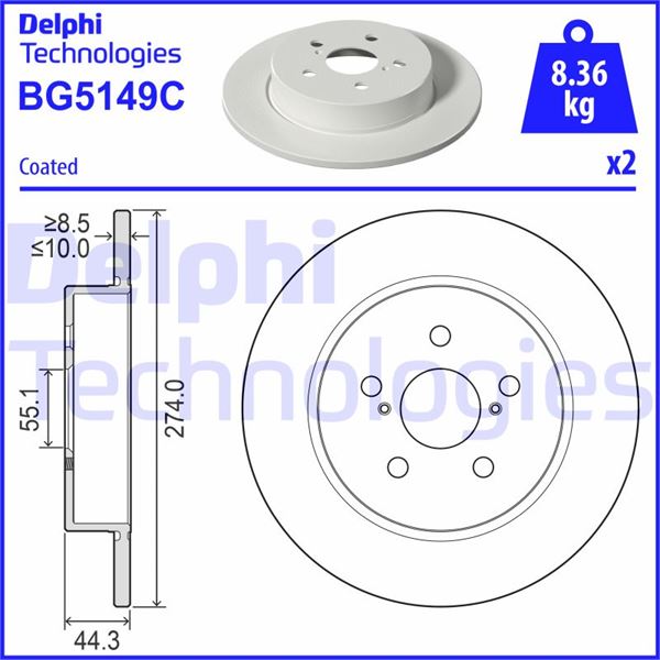 DELPHI BG5149C Fren Sistemleri Fren Diski - TOYOTA YARIS (_P21_, _PA1_, _PH1_) uyumlu