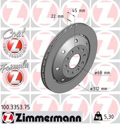ZIMMERMANN 100.3353.75 Fren Sistemleri Fren Diski - AUDI A4 B5 Avant (8D5) uyumlu