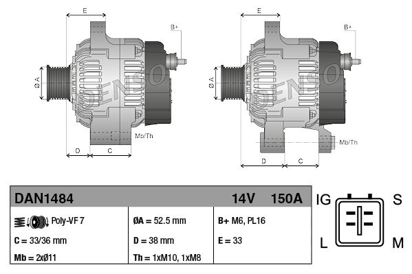 DENSO DAN1484 Elektrik Sistemi Alternatör - TOYOTA LAND CRUISER PRADO (_J15_) uyumlu