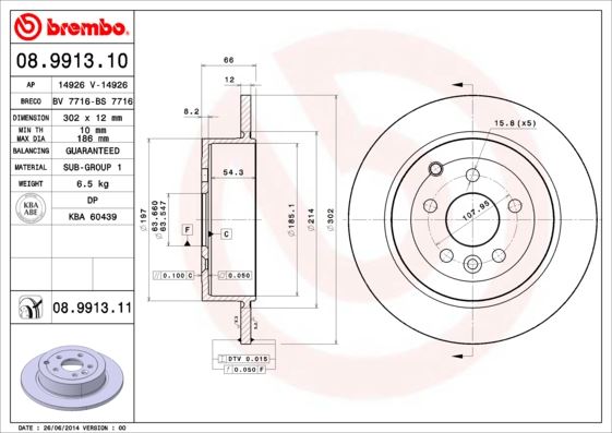 BREMBO 08.9913.11 Fren Sistemleri Fren Diski - LAND ROVER FREELANDER 2 (L359) uyumlu