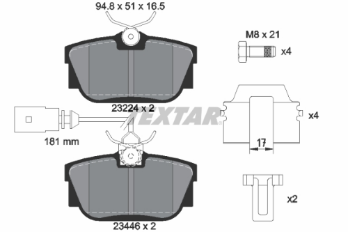 TEXTAR 2344605 Fren Sistemleri Fren Balatası - VW TRANSPORTER T4 Minibüs/Otobüs (70B, 70C, 7DB, 7DK, 70J, 70K, uyumlu