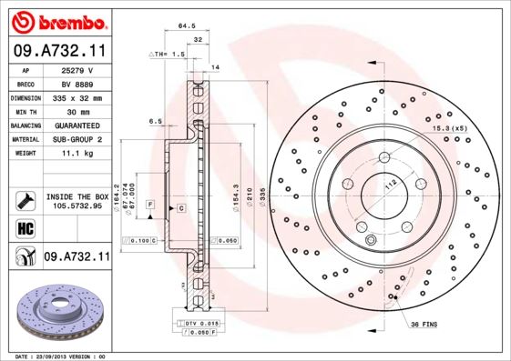 BREMBO 09.A732.11 Fren Sistemleri Fren Diski - MERCEDES-BENZ S-SERISI (W221, V221) uyumlu