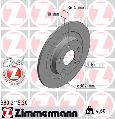 ZIMMERMANN 380.2115.20 Fren Sistemleri Fren Diski - MITSUBISHI ASX (GA_W_) uyumlu