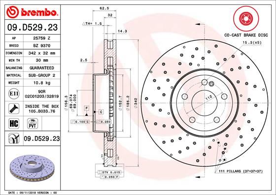 BREMBO 09.D529.23 Fren Sistemleri Fren Diski - MERCEDES-BENZ C-SERISI (W205) uyumlu