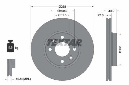 TEXTAR 92241503 Fren Sistemleri Fren Diski - RENAULT KANGOO Express (FW0/1_) uyumlu
