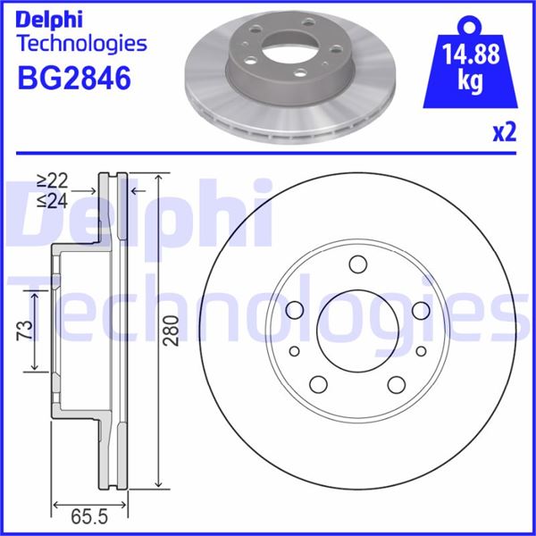 DELPHI BG2846 Fren Sistemleri Fren Diski - FIAT DUCATO Panelvan/Van (290_) uyumlu