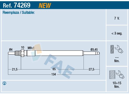 FAE 74269 Ateşleme Sistemi Kızdırma Bujisi - VOLVO V60 I (155) uyumlu
