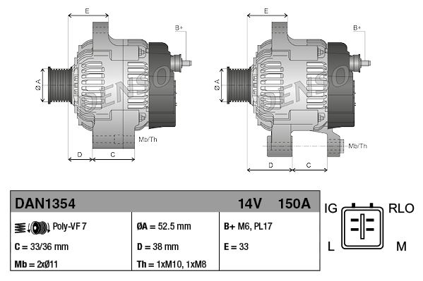 DENSO DAN1354 Elektrik Sistemi Alternatör - LEXUS GS (_S19_) uyumlu