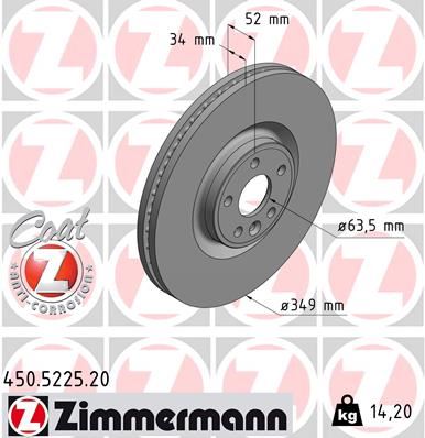 ZIMMERMANN 450.5225.20 Fren Sistemleri Fren Diski - LAND ROVER RANGE ROVER EVOQUE (L538) uyumlu