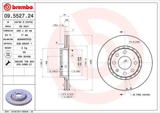 BREMBO 09.5527.24 Fren Sistemleri Fren Diski - OPEL VECTRA A (J89) uyumlu