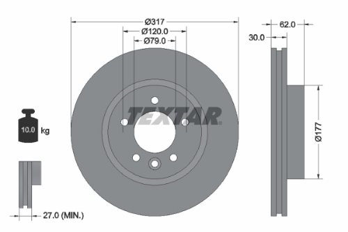 TEXTAR 92134505 Fren Sistemleri Fren Diski - LAND ROVER DISCOVERY IV (L319) uyumlu