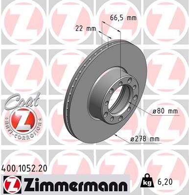 ZIMMERMANN 400.1052.20 Fren Sistemleri Fren Diski - MERCEDES-BENZ S-SERISI (W116) uyumlu