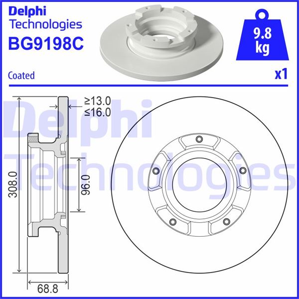 DELPHI BG9198C Fren Sistemleri Fren Diski - FORD TRANSIT CUSTOM V362 Minibüs/Otobüs (F3) uyumlu