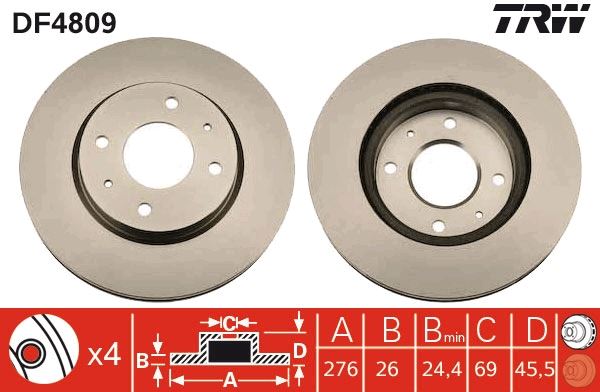 TRW DF4809 Fren Sistemleri Fren Diski - MITSUBISHI GALANT VIII (EA_) uyumlu