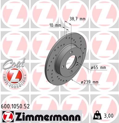 ZIMMERMANN 600.1050.52 Fren Sistemleri Fren Diski - AUDI 80 B1 Sedan (80, 82) uyumlu