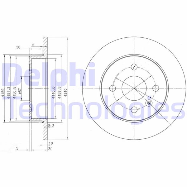 DELPHI BG3403 Fren Sistemleri Fren Diski - OPEL ASTRA F Sedan (T92) uyumlu