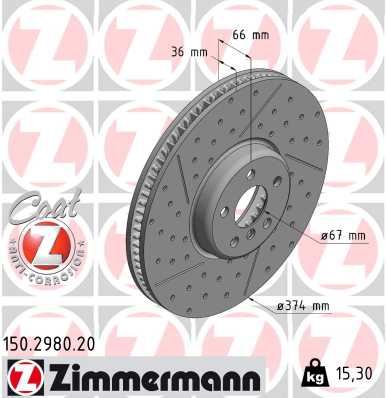 ZIMMERMANN 150.2980.20 Fren Sistemleri Fren Diski - BMW 3 (G20, G80, G28) uyumlu