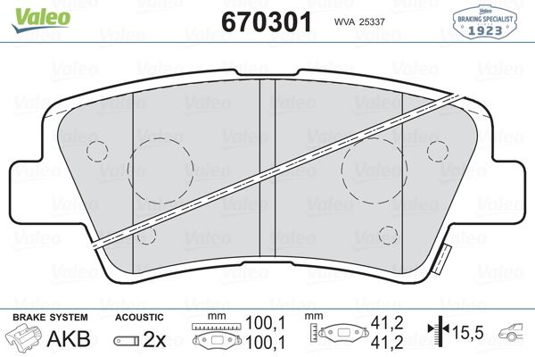 VALEO 670301 Fren Sistemleri Fren Balatası - KIA SOUL I (AM) uyumlu