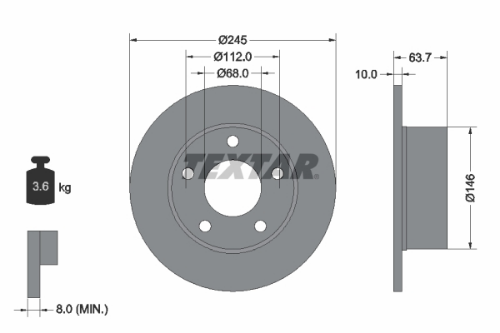 TEXTAR 92057503 Fren Sistemleri Fren Diski - AUDI 100 C4 Sedan (4A2) uyumlu