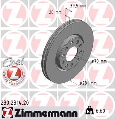 ZIMMERMANN 230.2314.20 Fren Sistemleri Fren Diski - ALFA ROMEO GIULIETTA (940_) uyumlu