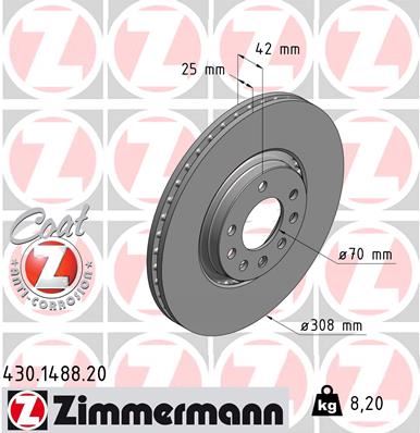 ZIMMERMANN 430.1488.20 Fren Sistemleri Fren Diski - SAAB 9-5 (YS3E) uyumlu