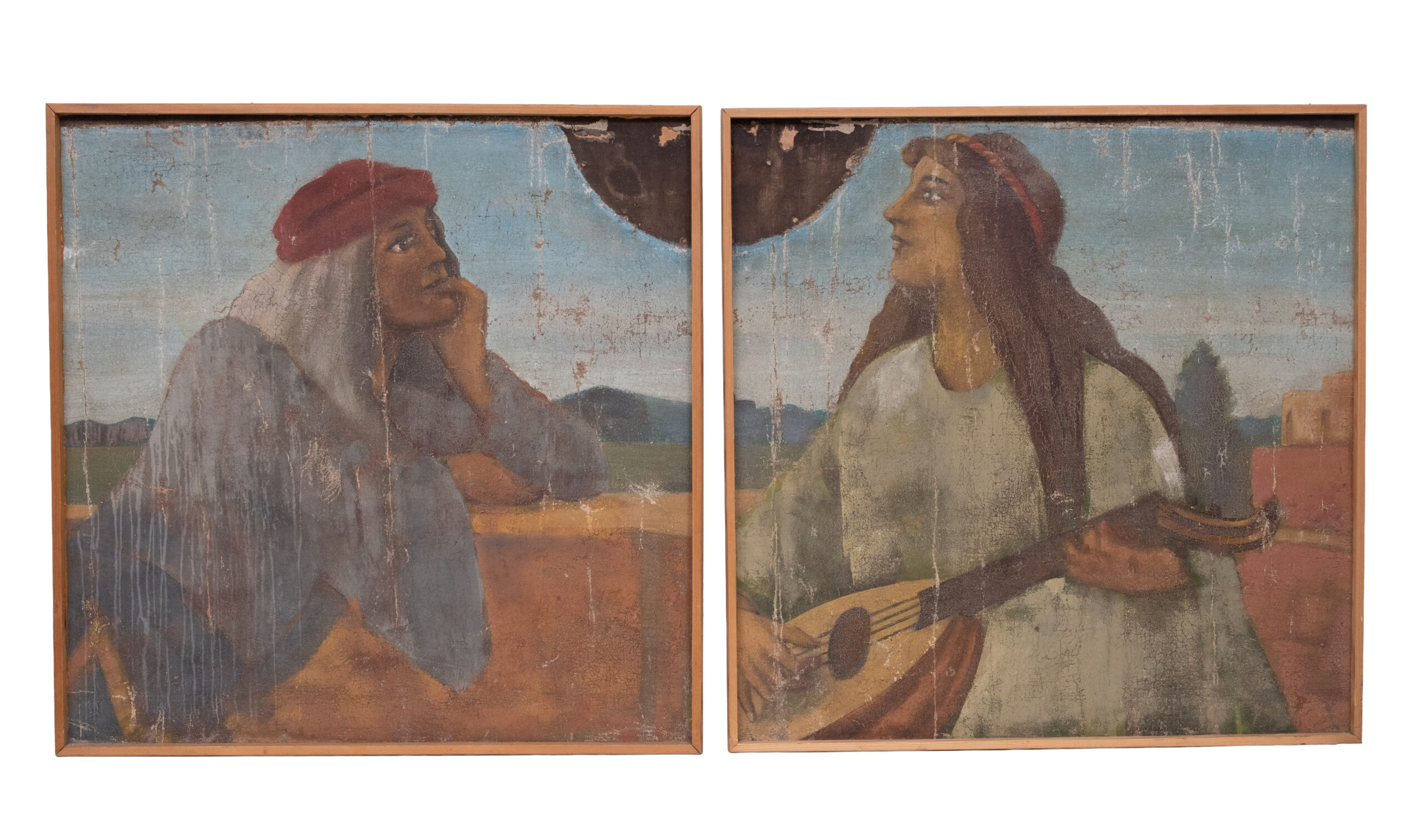 Naive "Two Lovers" Painting Pair