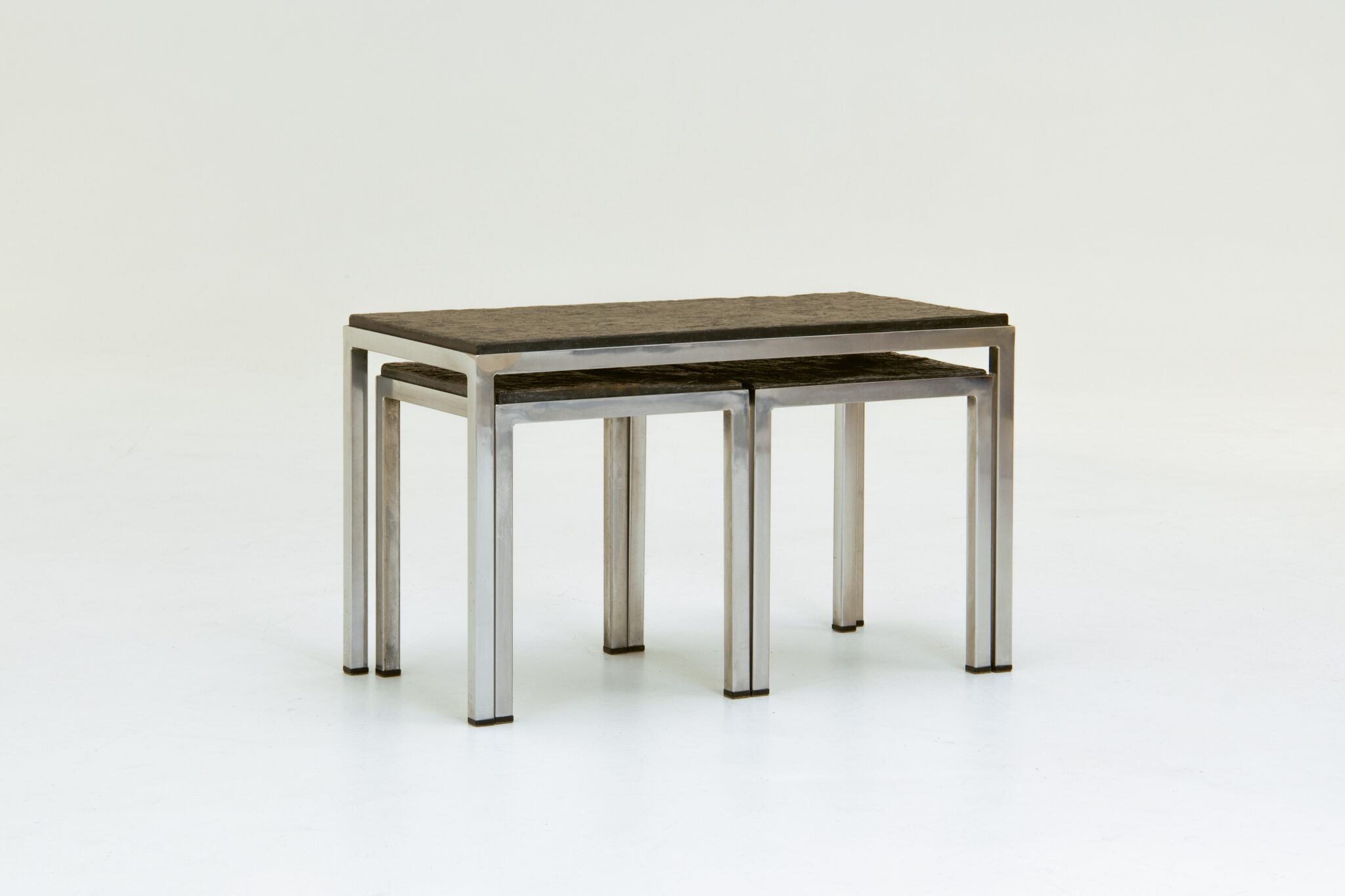 Nesting tables in stainless steel and slate