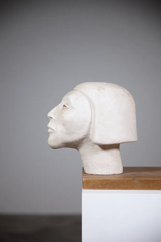 Travertine Harp Head Sculpture