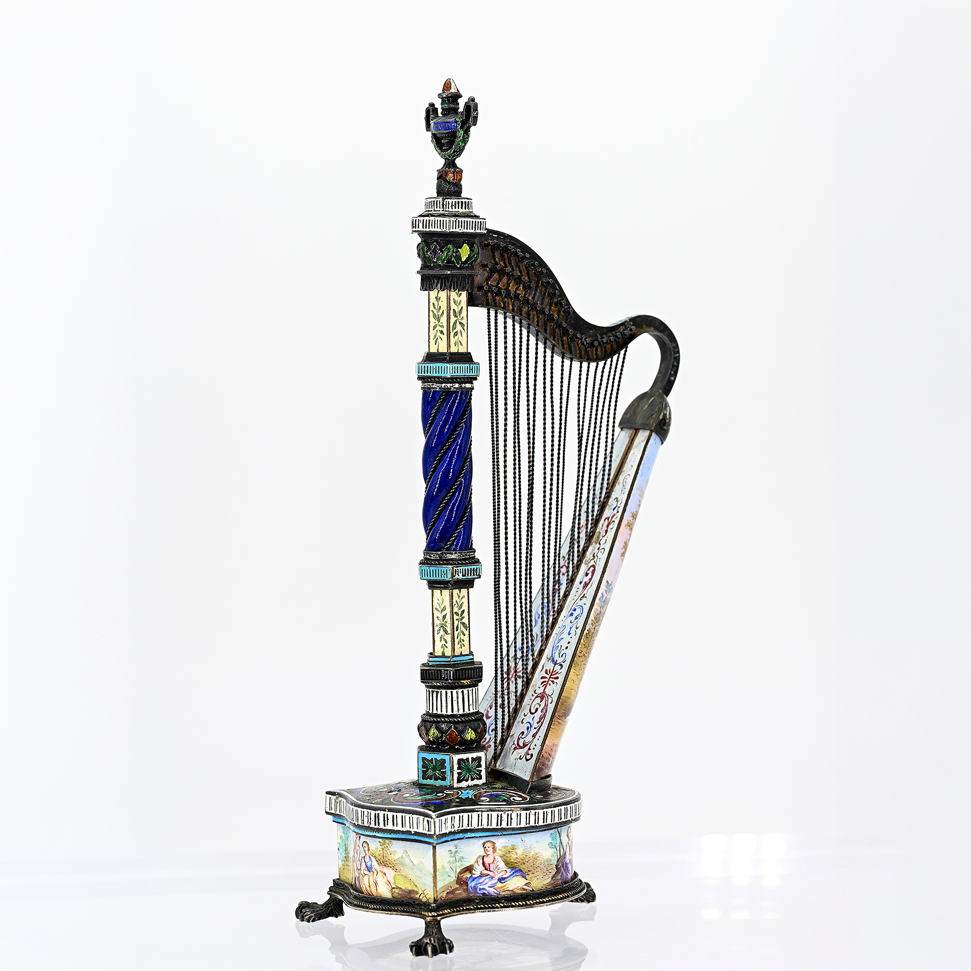 Harp-shaped Table Clock with Enamel Painting