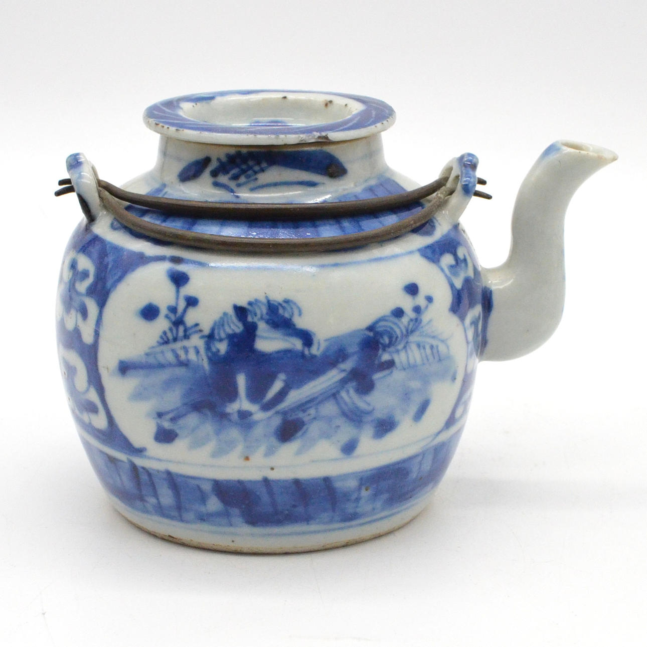 Antique Chinese Porcelain Teapot with Horse Motif