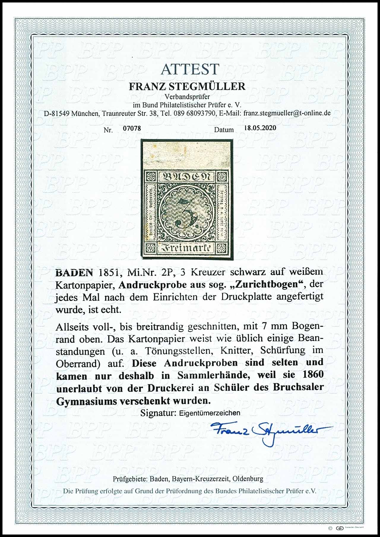 3 Kreuzer Black on White Cardboard
