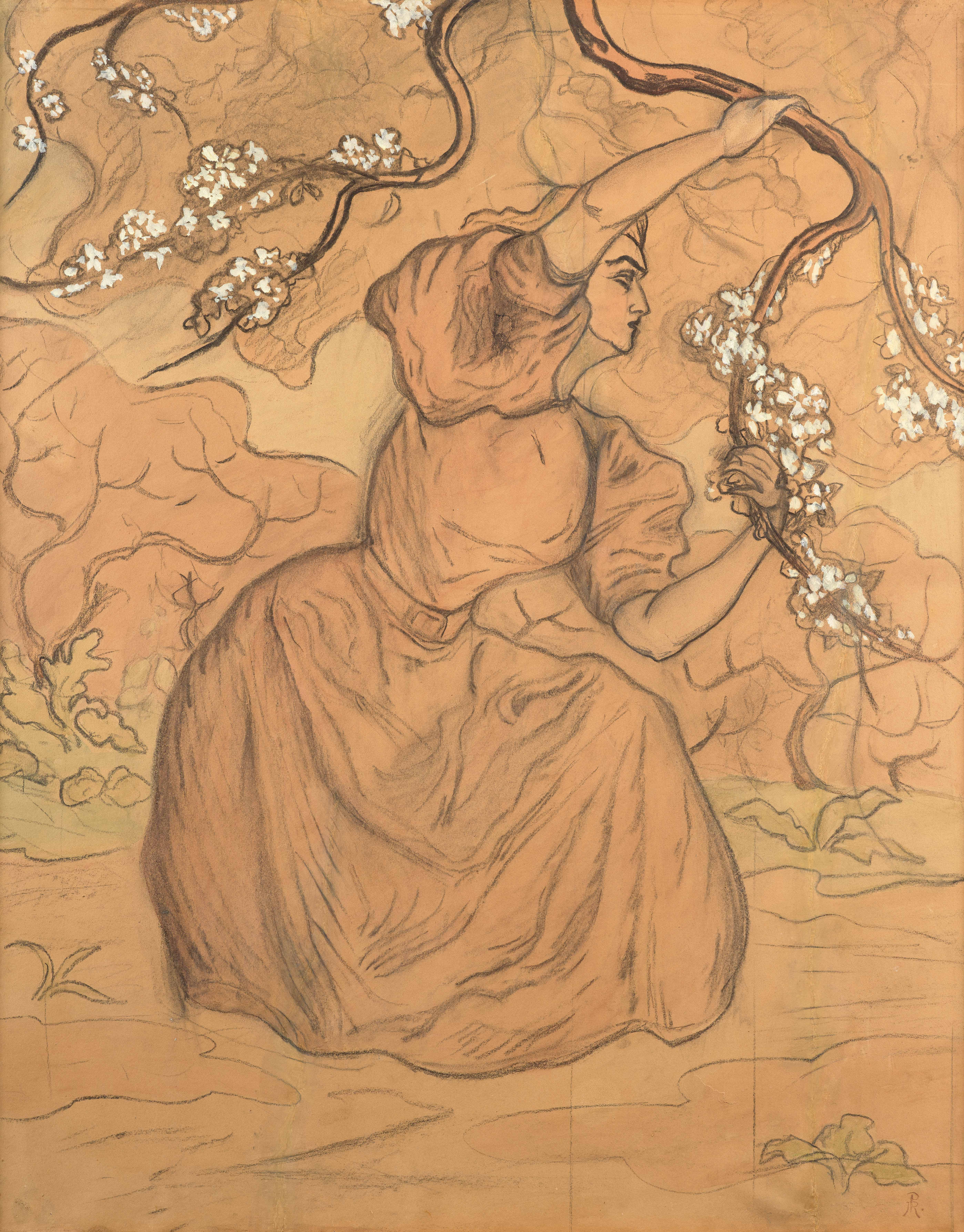 Femme accroupie, étude pour Femmes sous les arbres en fleur ou Le Printemps