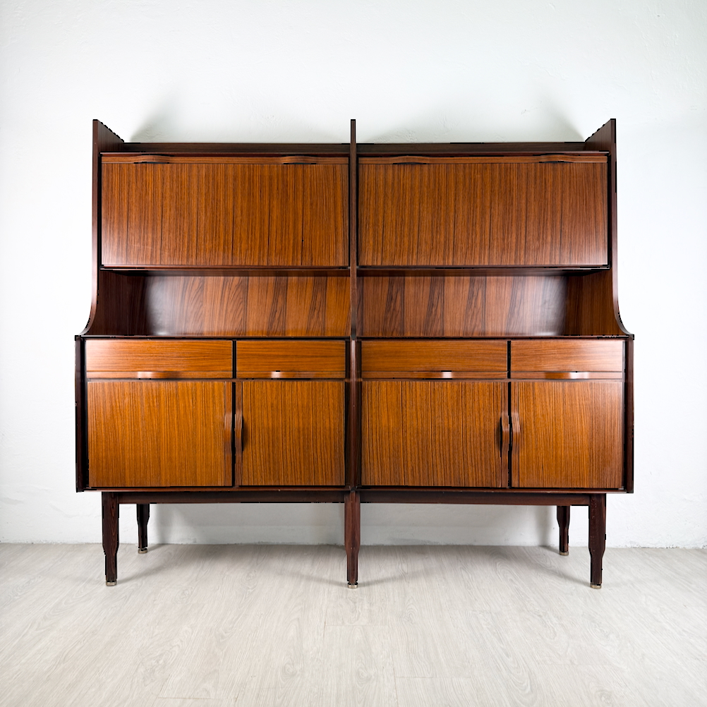 Madia, Sideboard,Credenza, mobile contenitore con cassetti e ante a ribalta.