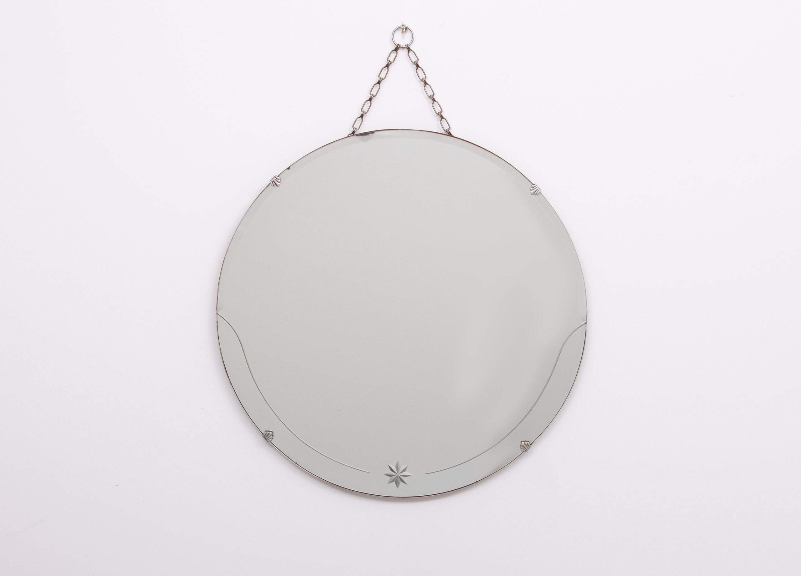 Art Deco Round Wall Mirror on Chain