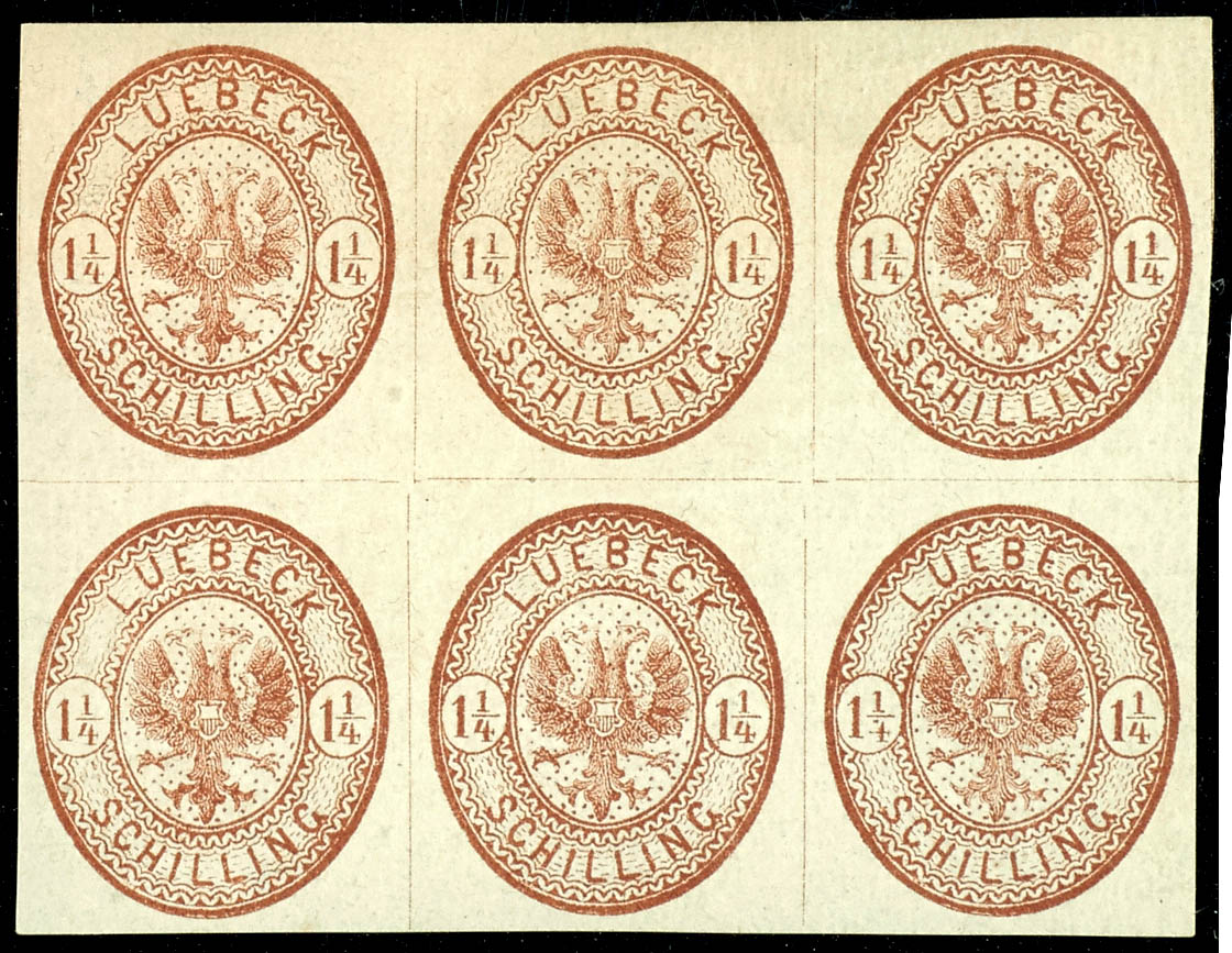 1 1/4 Schilling Lübeck Coat of Arms Stamp Block