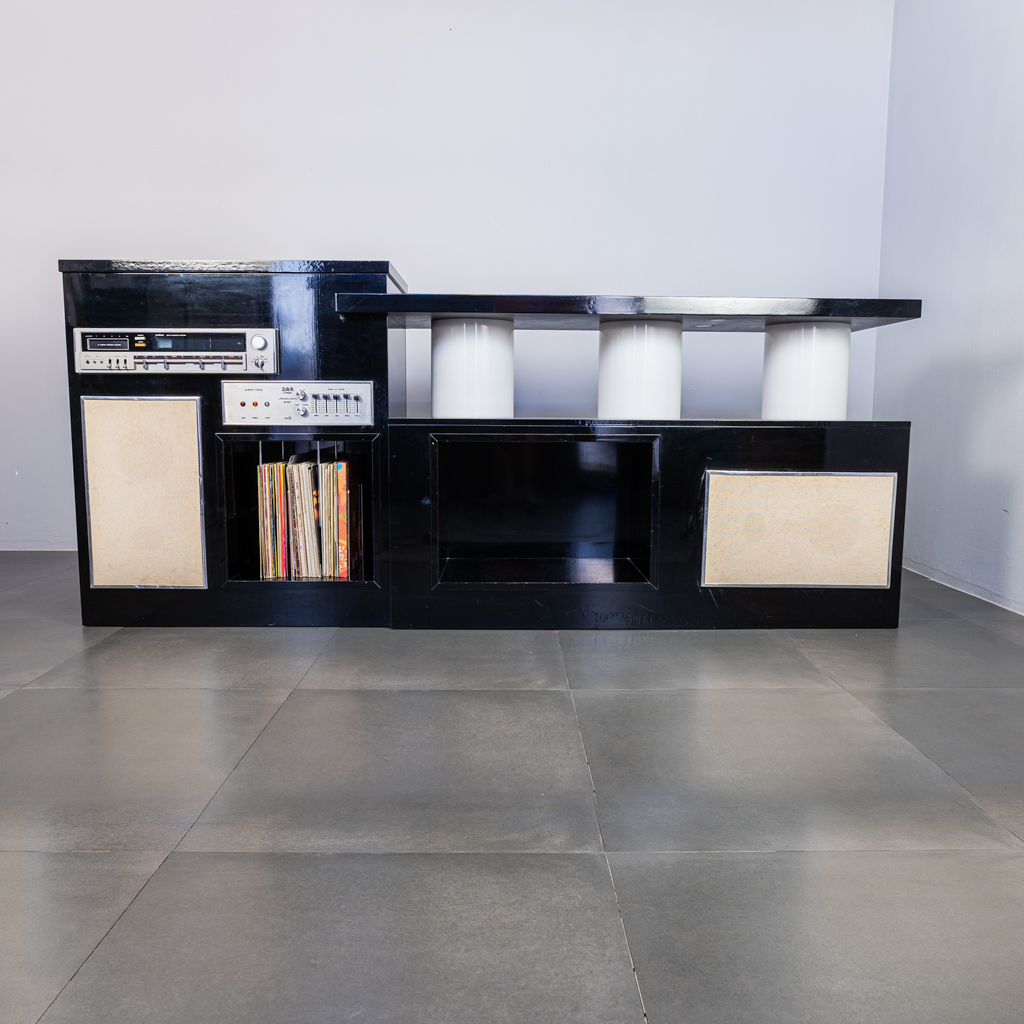 1980s Lacquered Wood Radio Cabinet