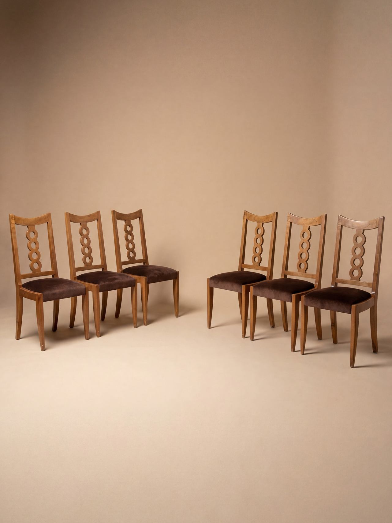 Set of 6 Walnut Chairs by Victor Courtray
