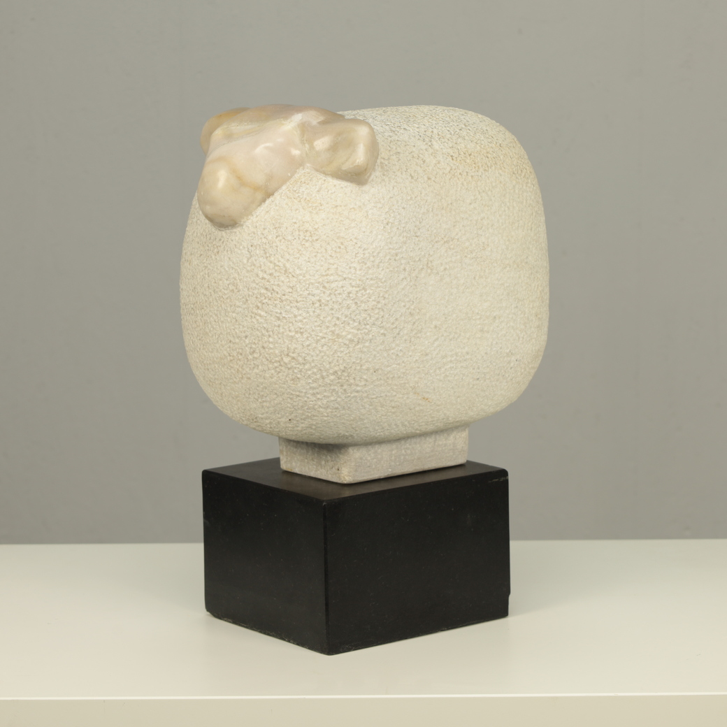 Sculpted Marble Sheep Figure by Fanny Baan