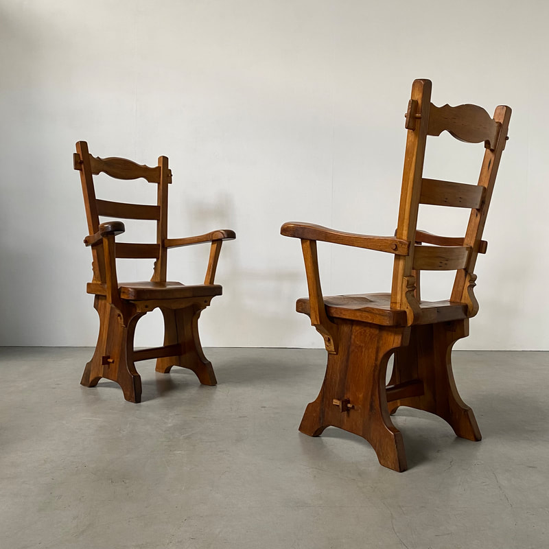 Rustic Oak Armchairs, Belgium