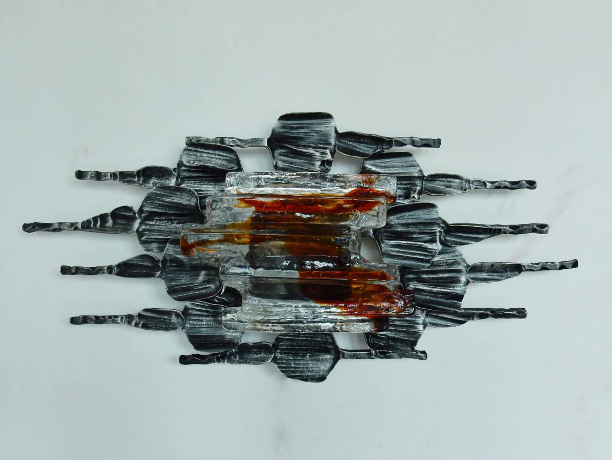 Brutalist Glass & Iron Wall Sconce