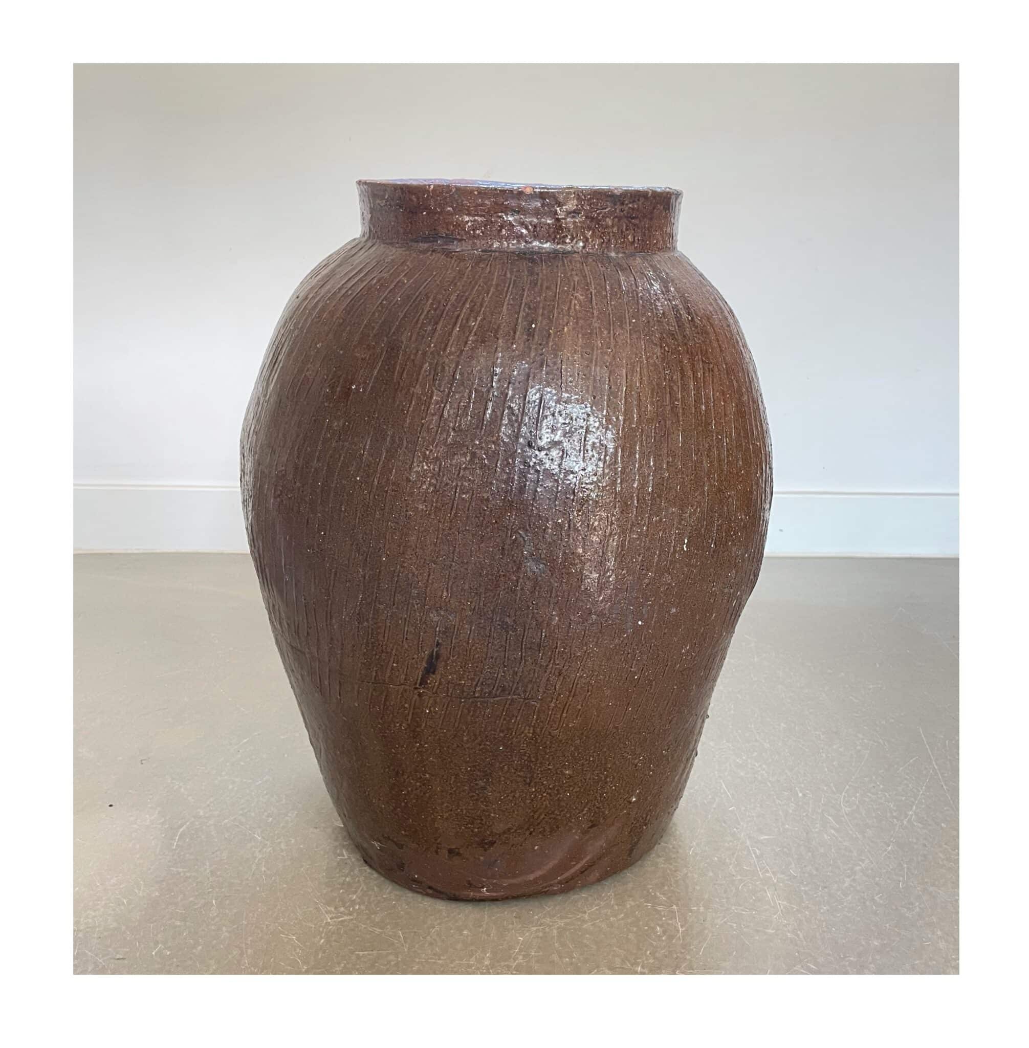 Large Stoneware Vase with Brown Glaze