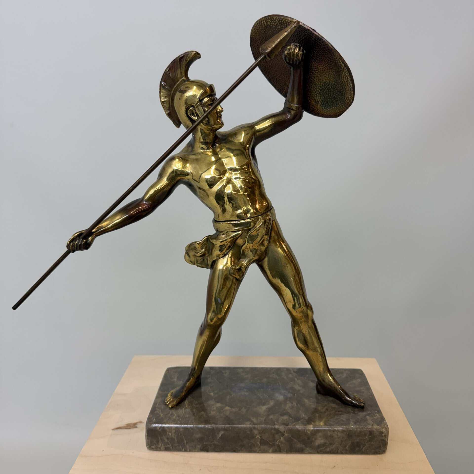 Brass Achilles Sculpture on Marble Base