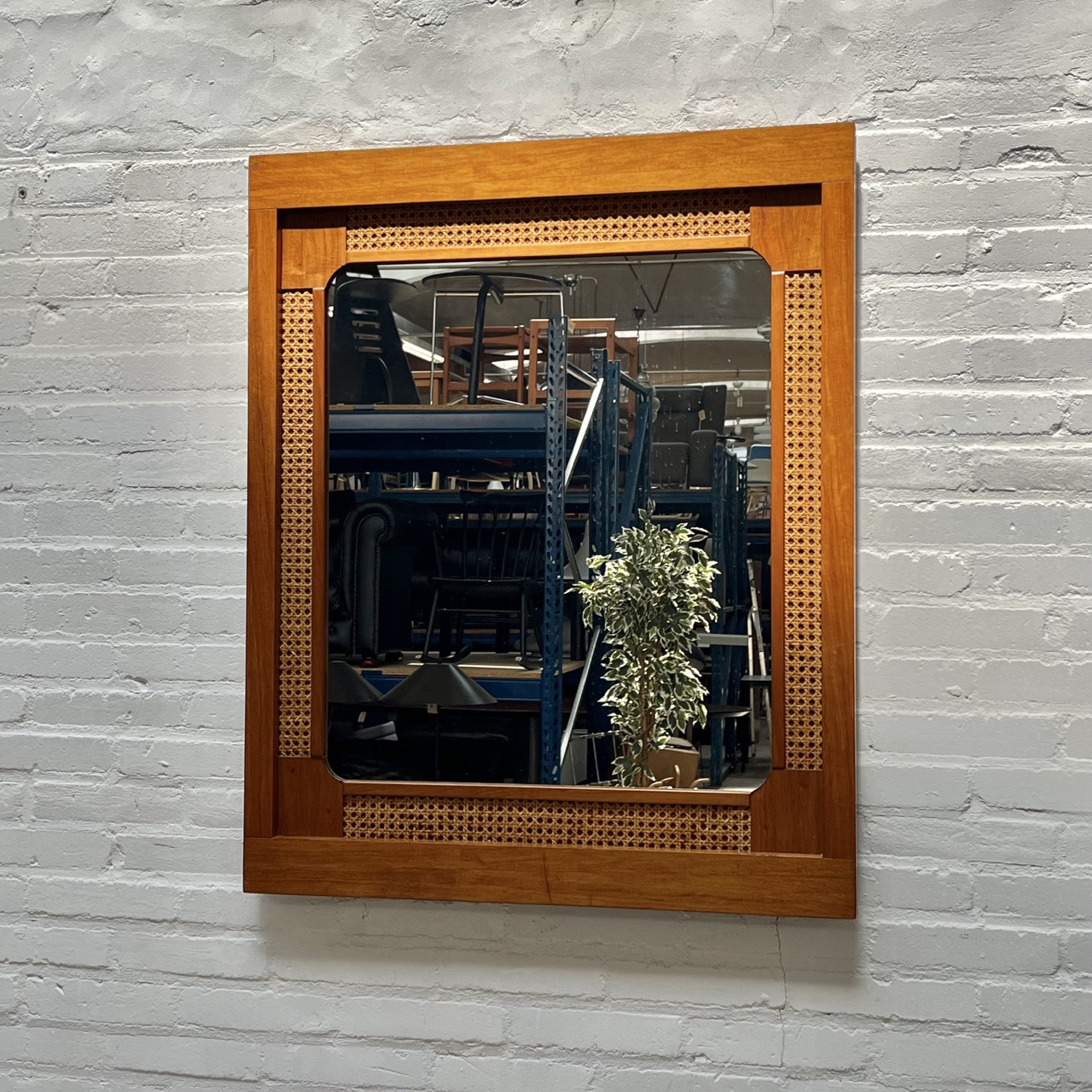 Vintage Teak and Webbing Mirror