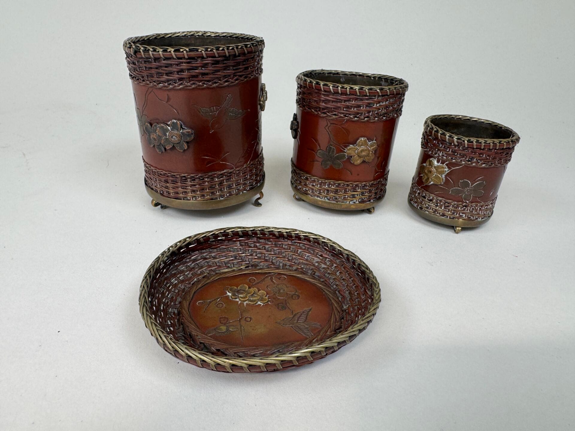 Indochina Lacquered and Brass Pots and Cup