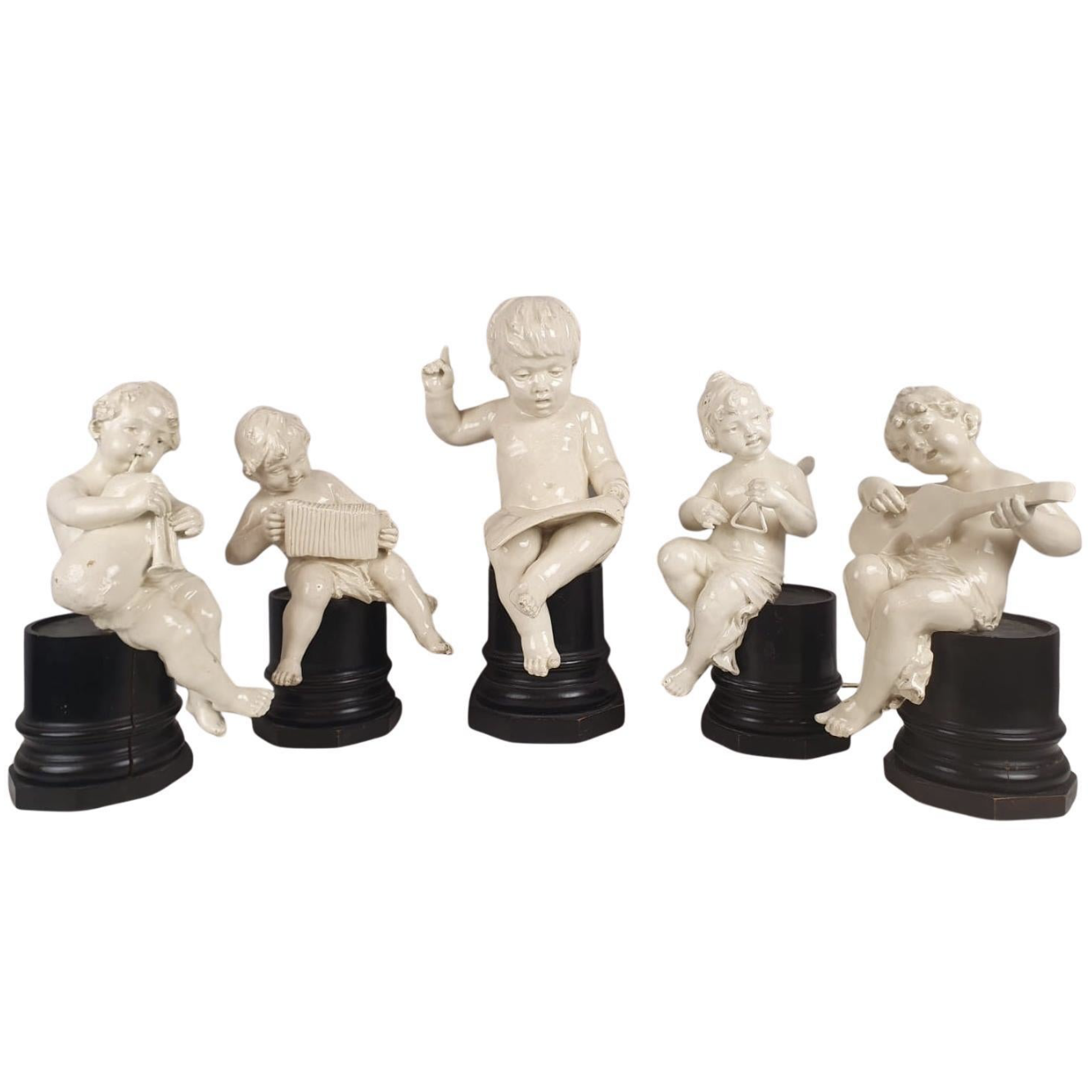 Group Of 5 Earthenware Musician Cherubs, Late 19th, Early 20th.