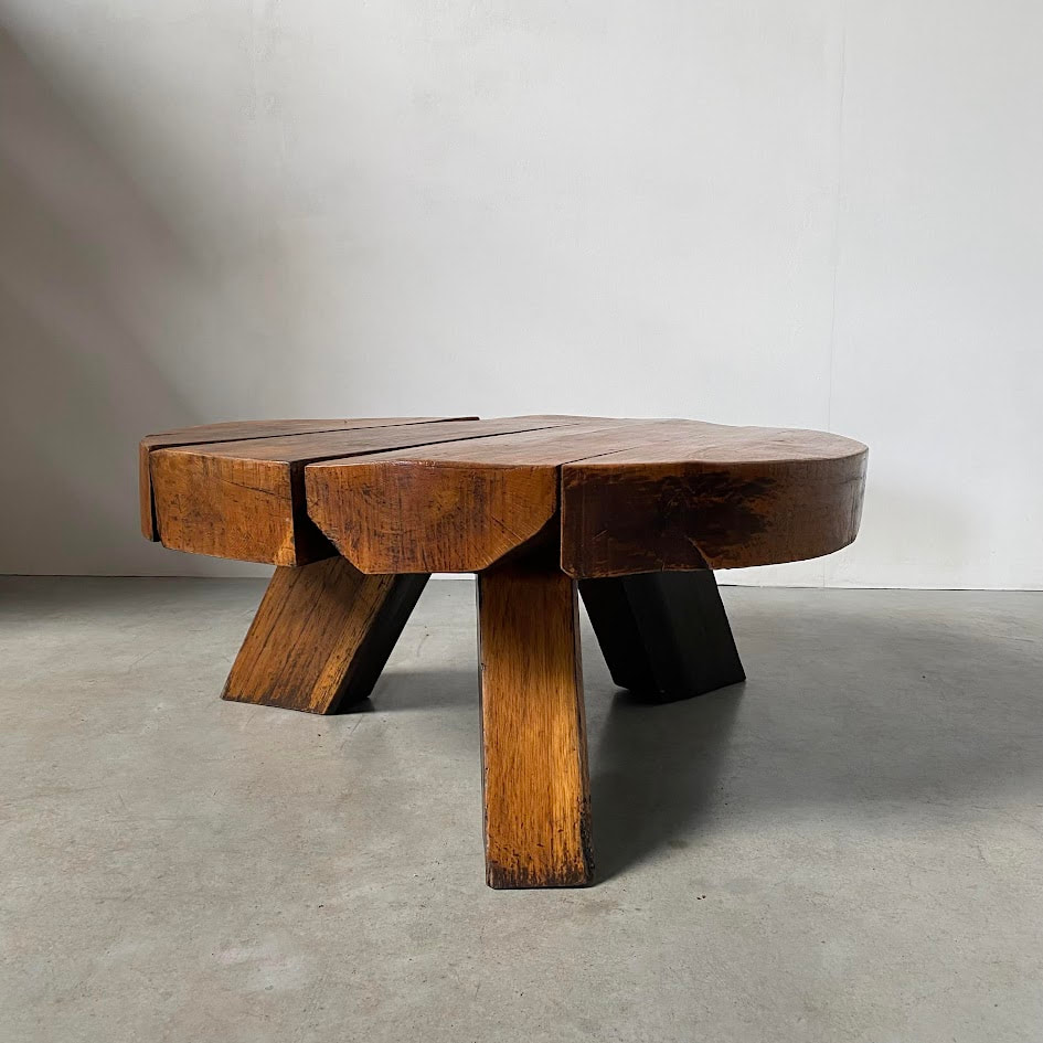 Brutalist Round Oak Coffee Table