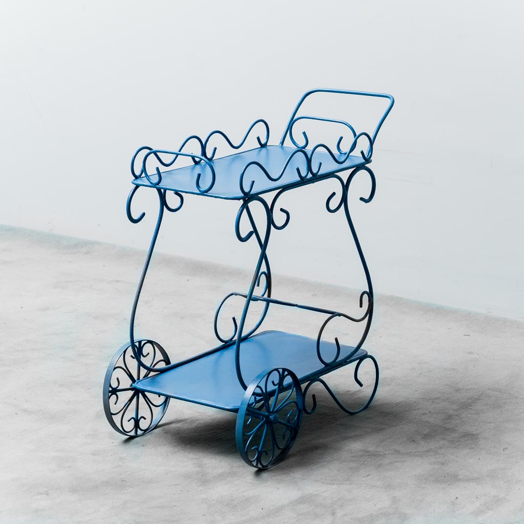 Vintage Blue Wrought Iron Bar Cart