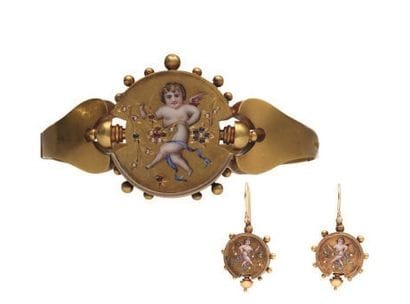 Demi Parure in 18K Yellow Gold and Painted Enamel