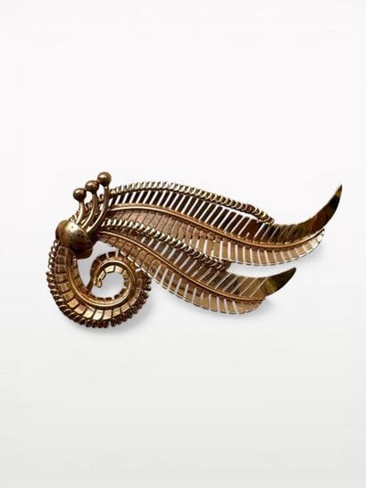 18K Yellow Gold Feather Brooch