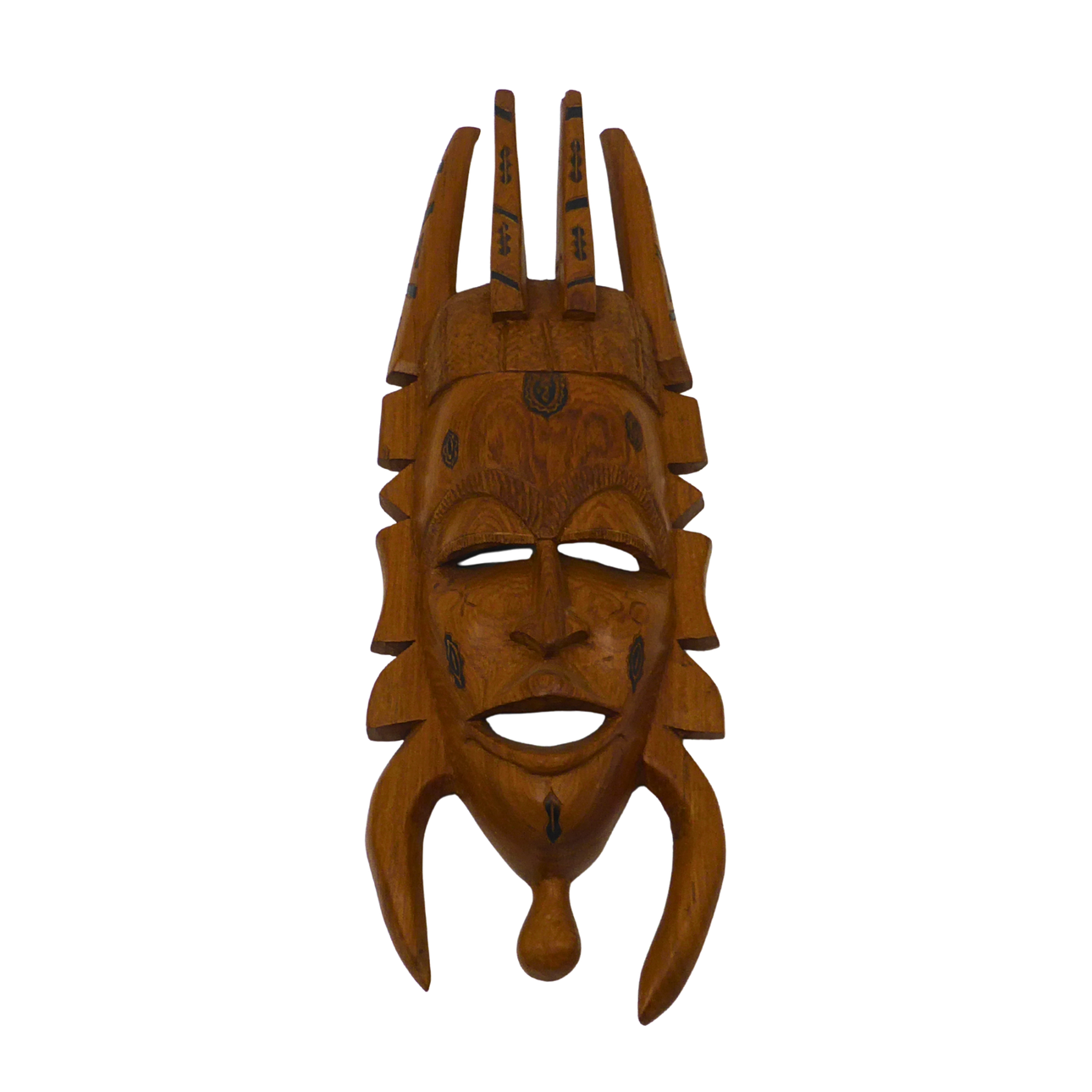 Carved Wooden Mask with Geometric Decor
